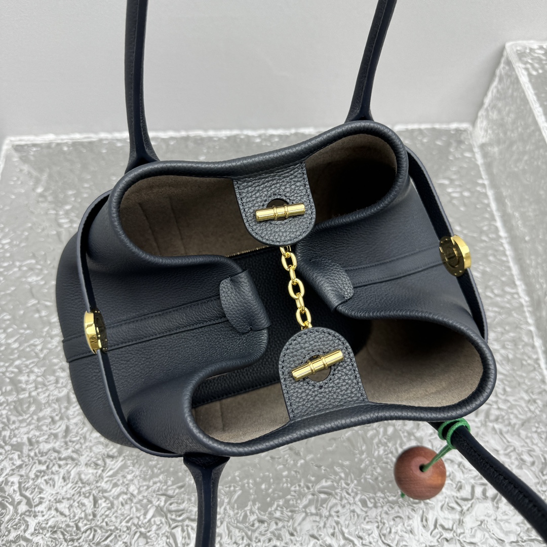 Loro Piana Large Ghiera Shopper Calfskin Blue Navy/Sun Gold | Loro Pian