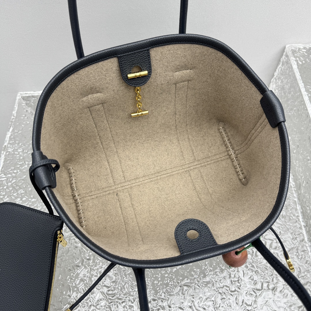 Loro Piana Large Ghiera Shopper Calfskin Blue Navy/Sun Gold | Loro Pian