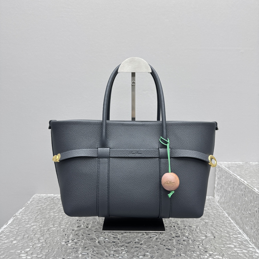 Loro Piana Large Ghiera Shopper Calfskin Blue Navy/Sun Gold | Loro Pian