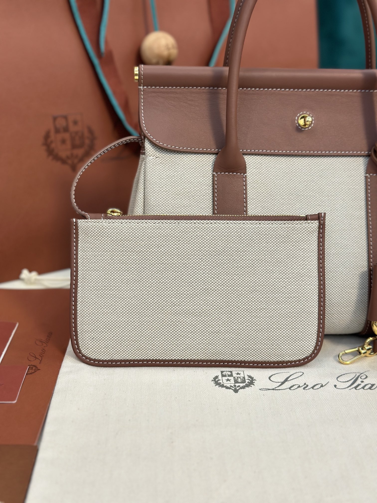 Loro Piana Loom bag L25 Cotton, Calfskin Nougat/Warm Tan/Sun Gold |
