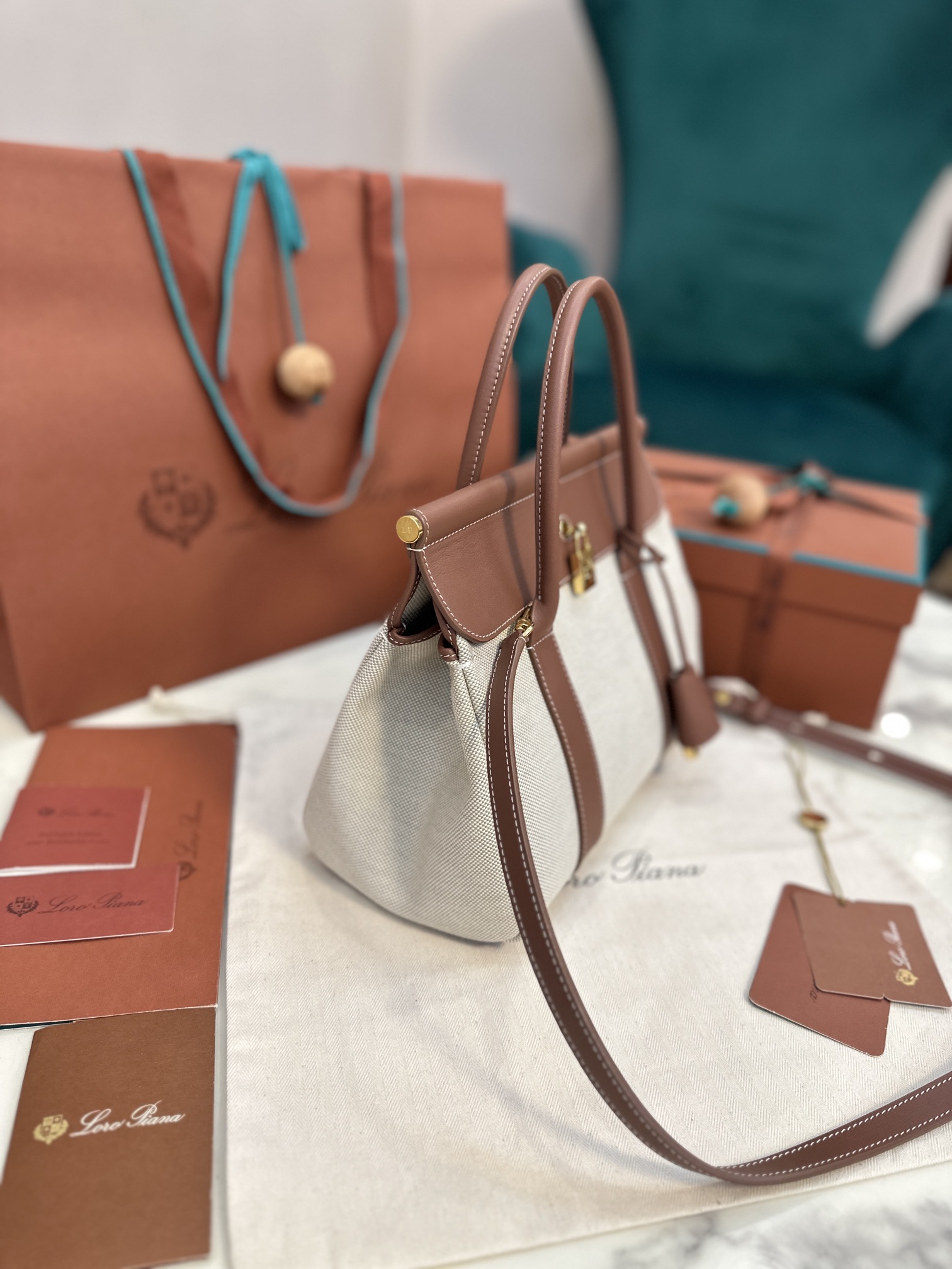 Loro Piana Loom bag L25 Cotton, Calfskin Nougat/Warm Tan/Sun Gold |