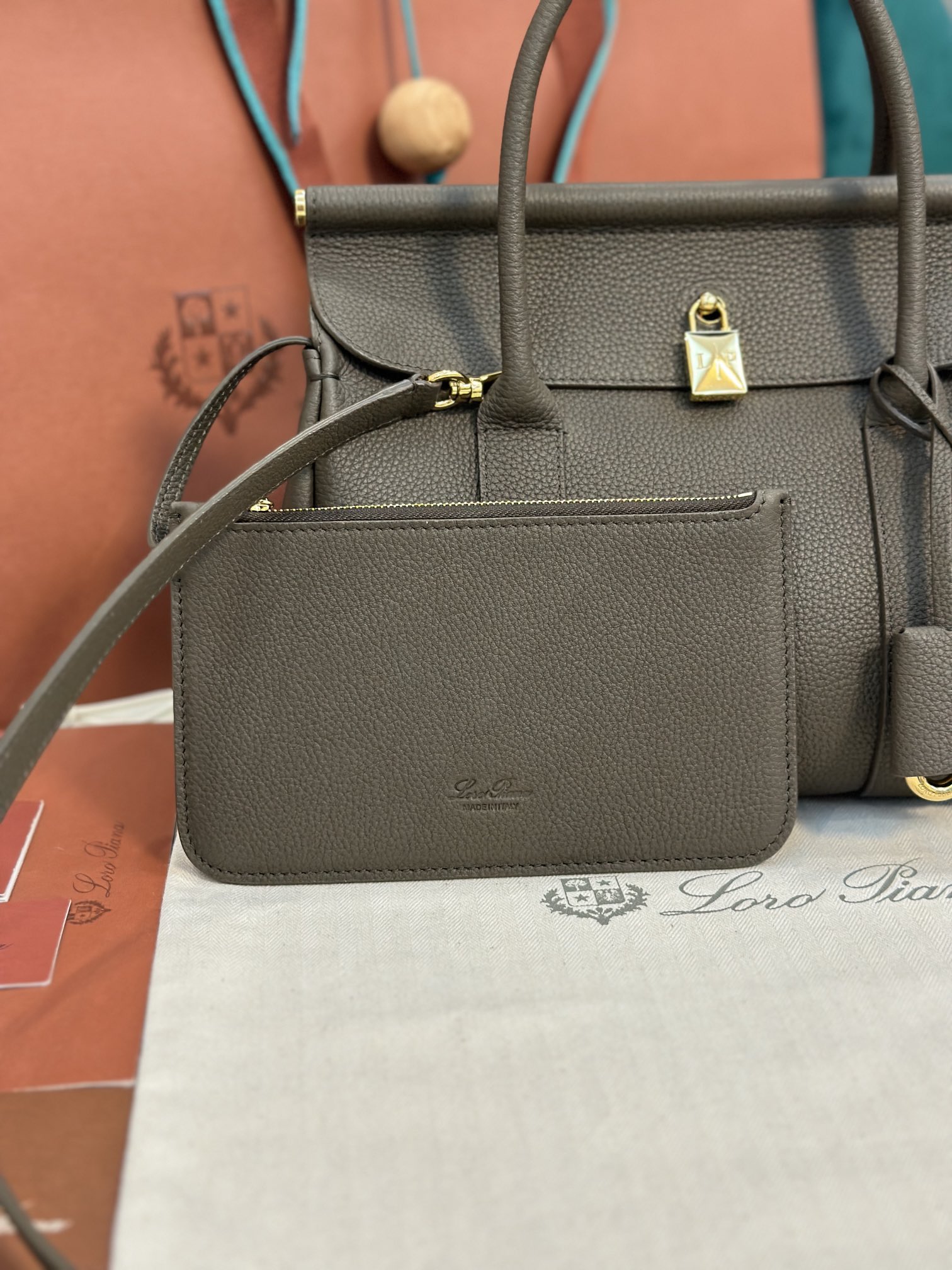 Loro Piana Loom bag L32 Grained Calfskin DARK CHOCOLATE