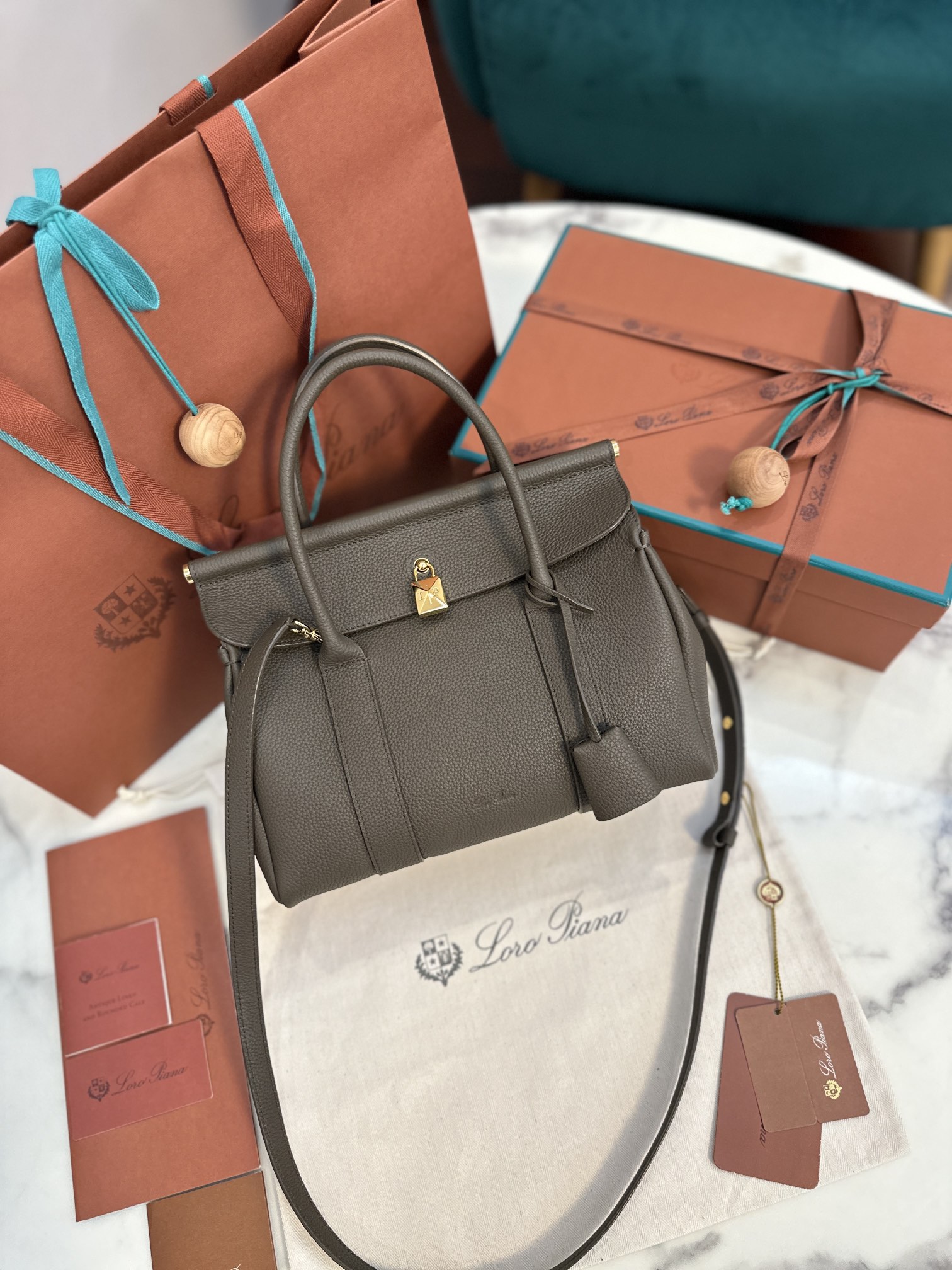 Loro Piana Loom bag L32 Grained Calfskin DARK CHOCOLATE