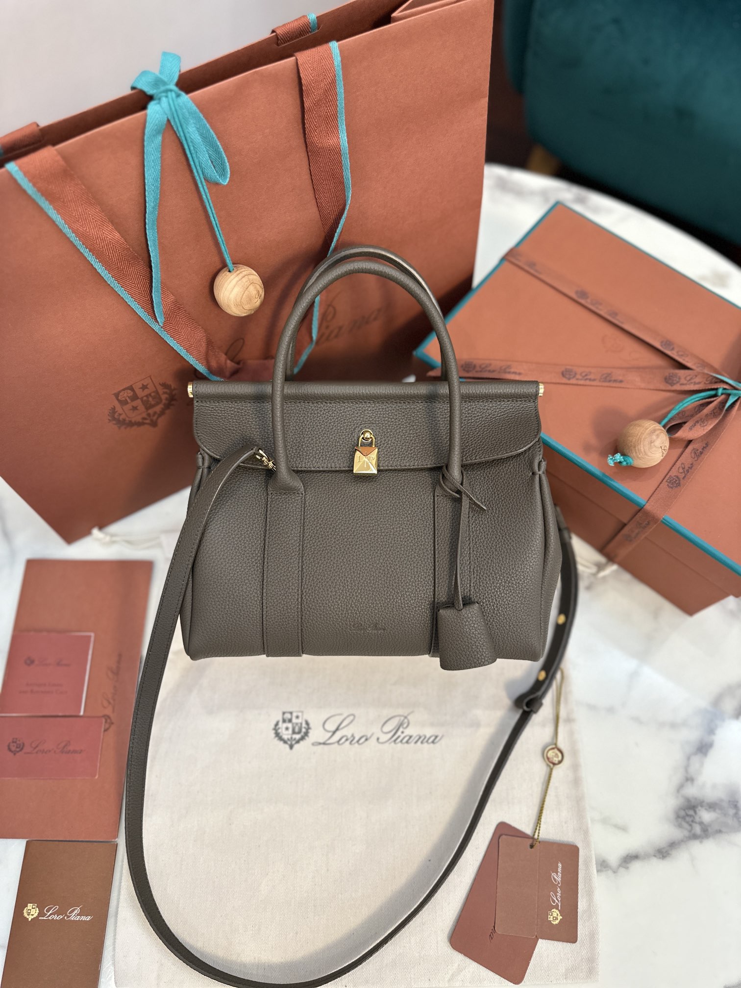 Loro Piana Loom bag L32 Grained Calfskin DARK CHOCOLATE
