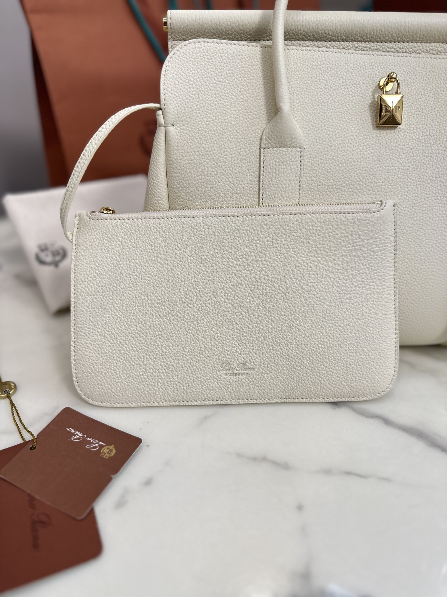 Loro Piana Loom bag L32 Grained Calfskin Whisper White | Loro Piana