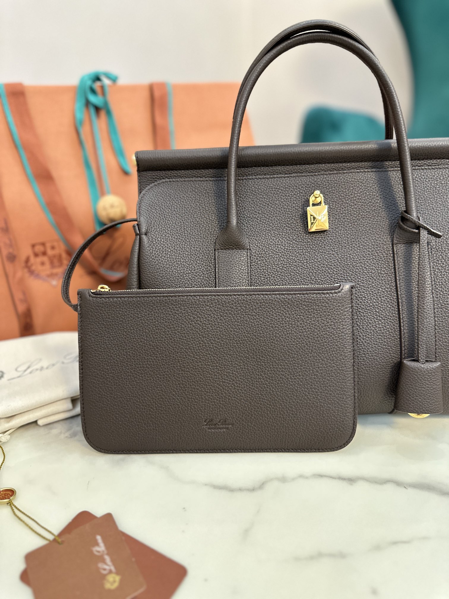 Loro Piana Loom bag L32 Grained Calfskin DARK CHOCOLATE
