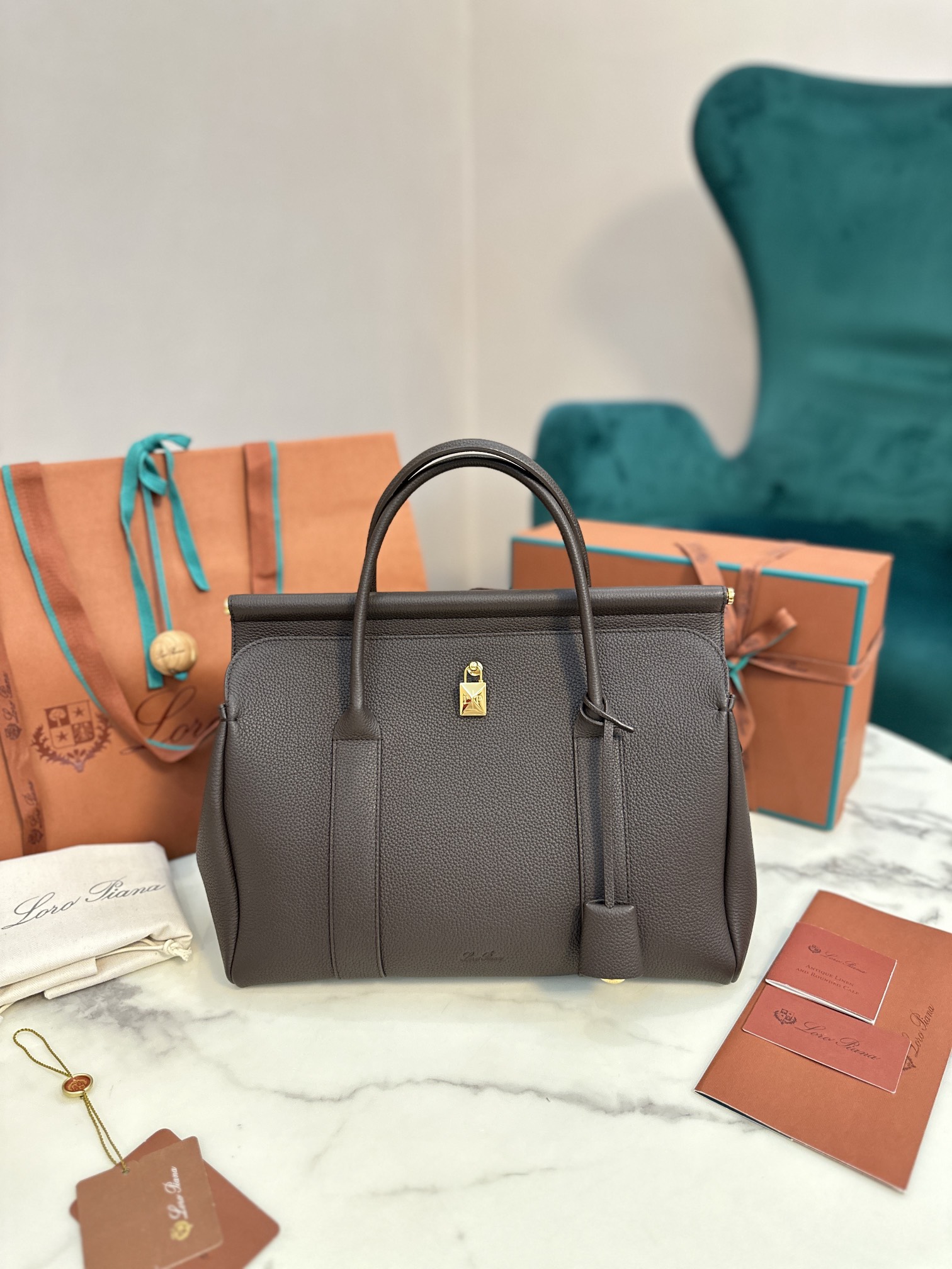 Loro Piana Loom bag L32 Grained Calfskin DARK CHOCOLATE