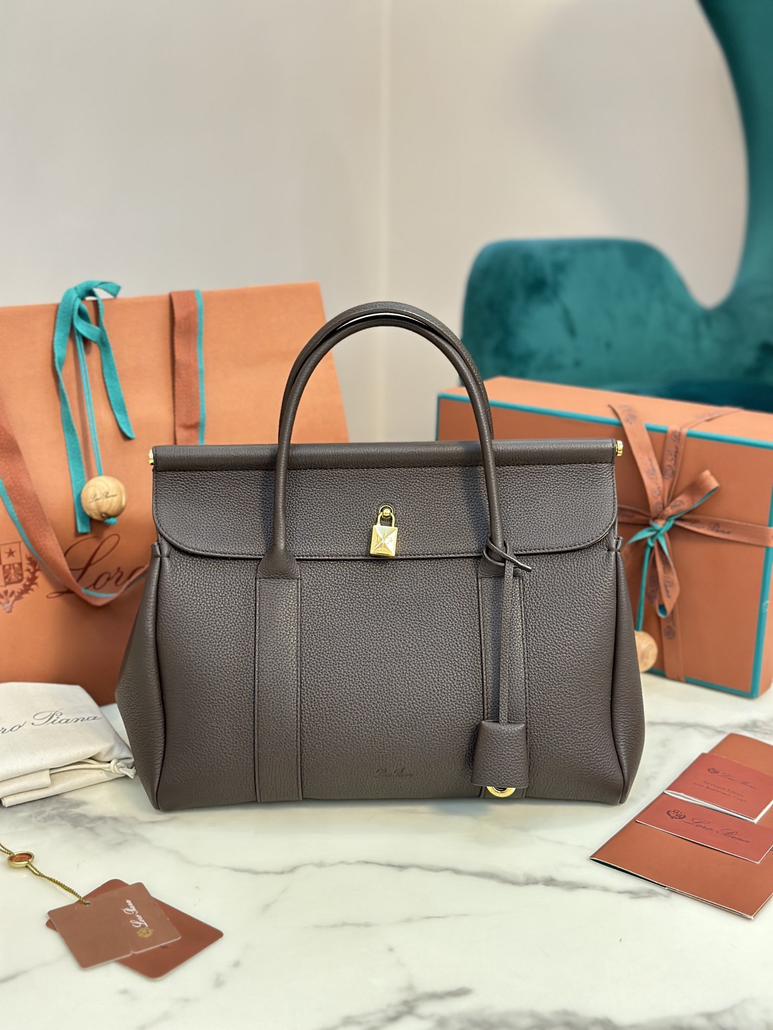 Loro Piana Loom bag L32 Grained Calfskin DARK CHOCOLATE