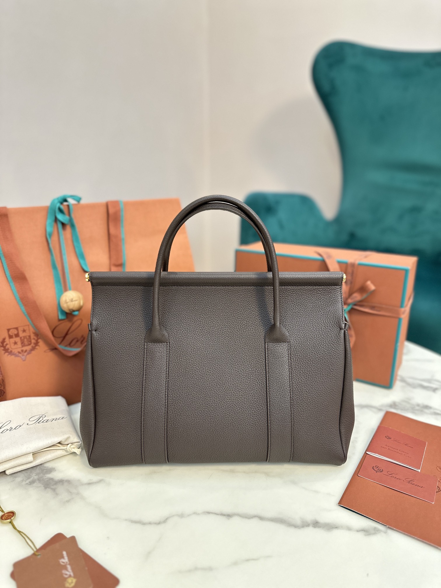 Loro Piana Loom bag L32 Grained Calfskin DARK CHOCOLATE
