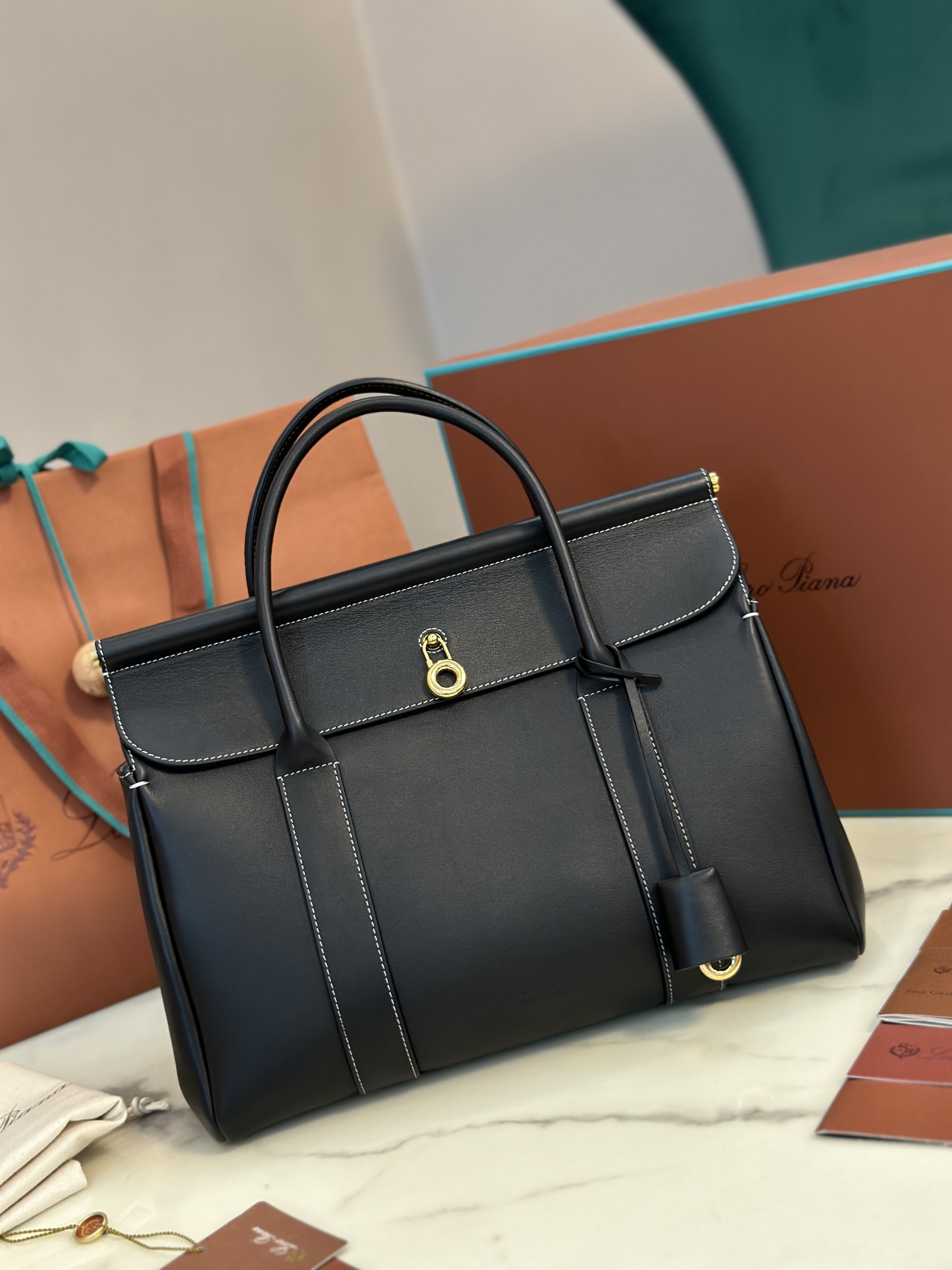 Loro Piana Loro Piana Leather Loom 25 – Black Handle Bags, Handbags –