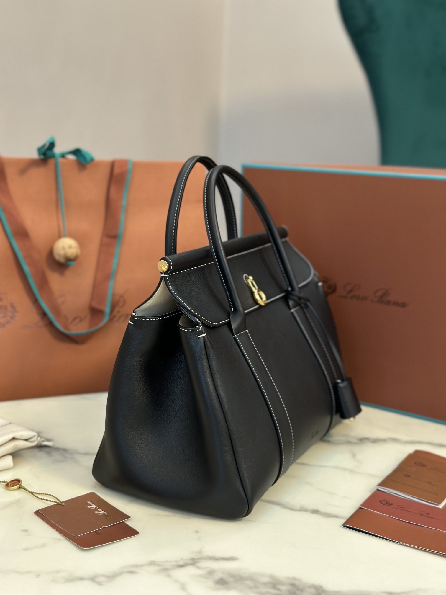 Loro Piana Loro Piana Leather Loom 25 - Black Handle Bags, Handbags -
