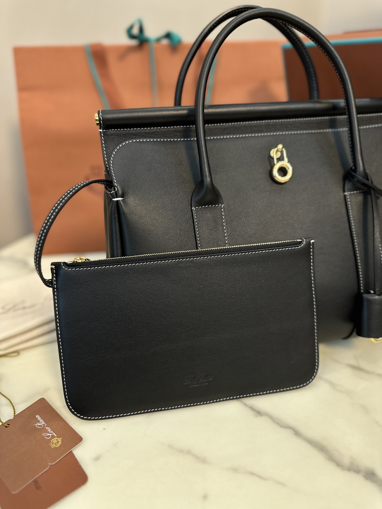 Loro Piana Loro Piana Leather Loom 25 - Black Handle Bags, Handbags -