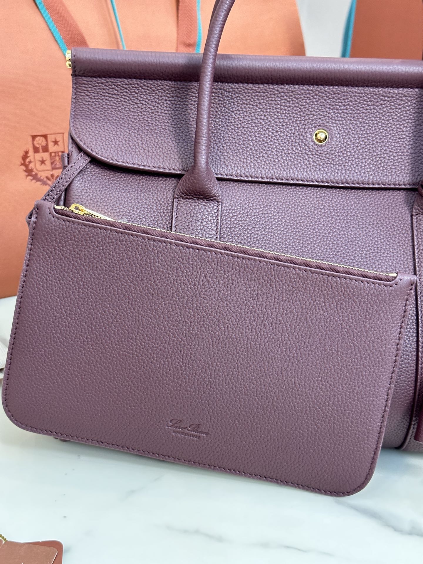 Loro Piana Loom bag L32 Grained Calfskin Azuki Beans/Sun Gold | Loro