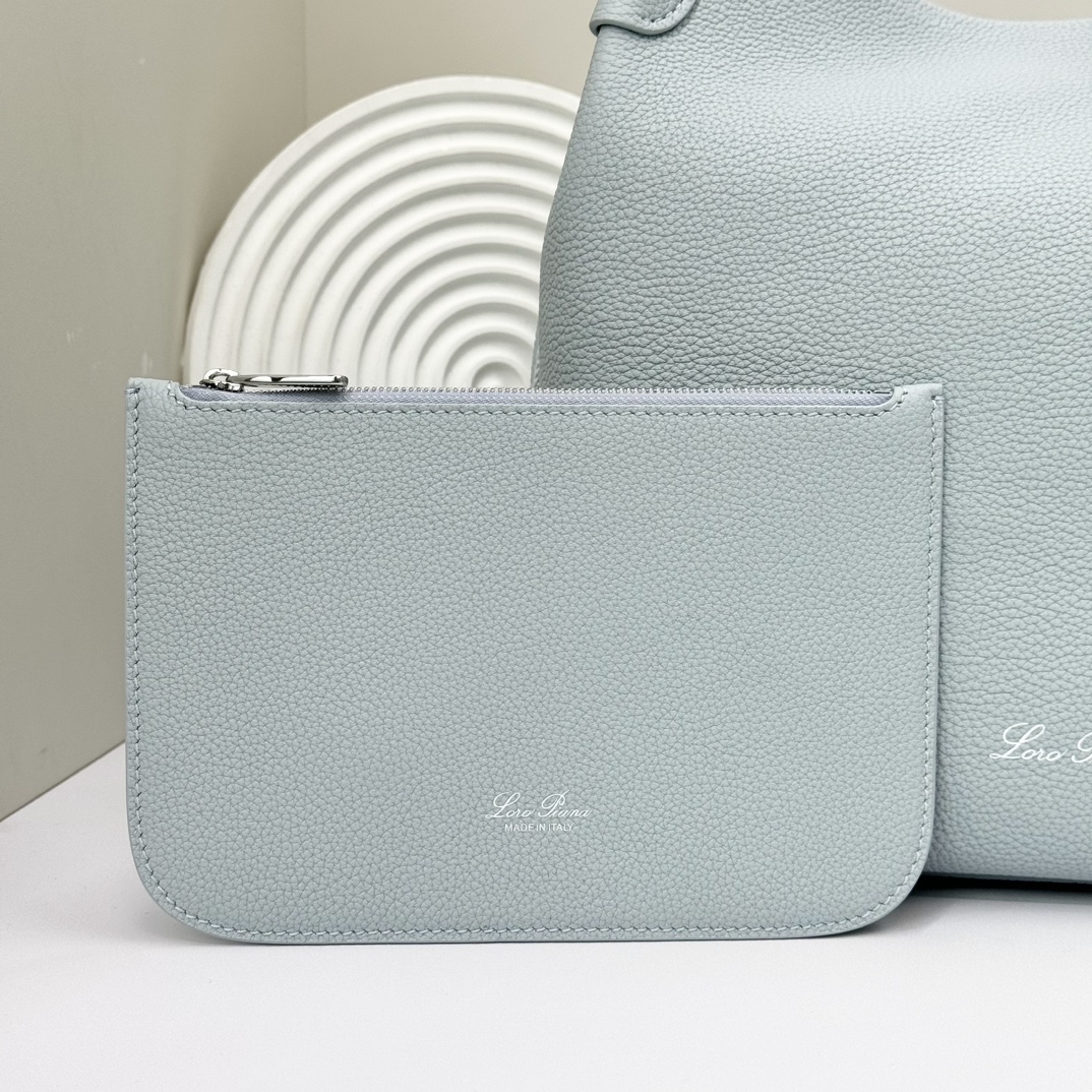 Loro Piana Small Bale bag Grained Calfskin Light Blue Belle