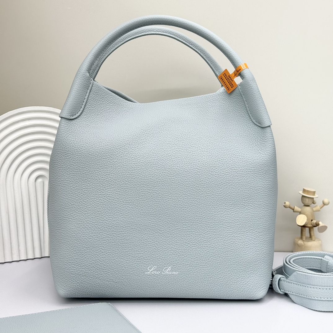 Loro Piana Small Bale bag Grained Calfskin Light Blue Belle