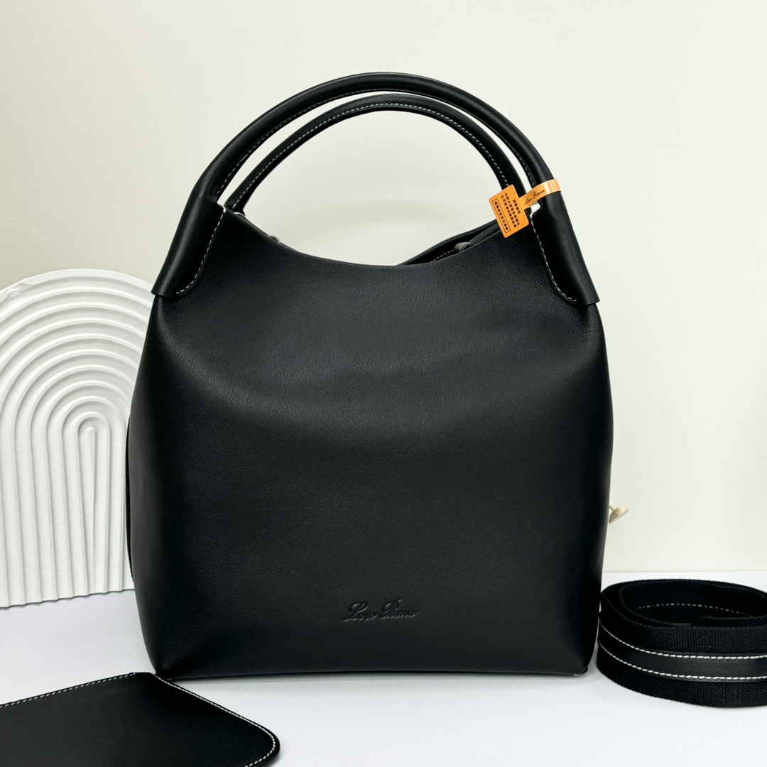 Loro Piana Large Bale bag Smooth Calfskin Black | Loro Piana US