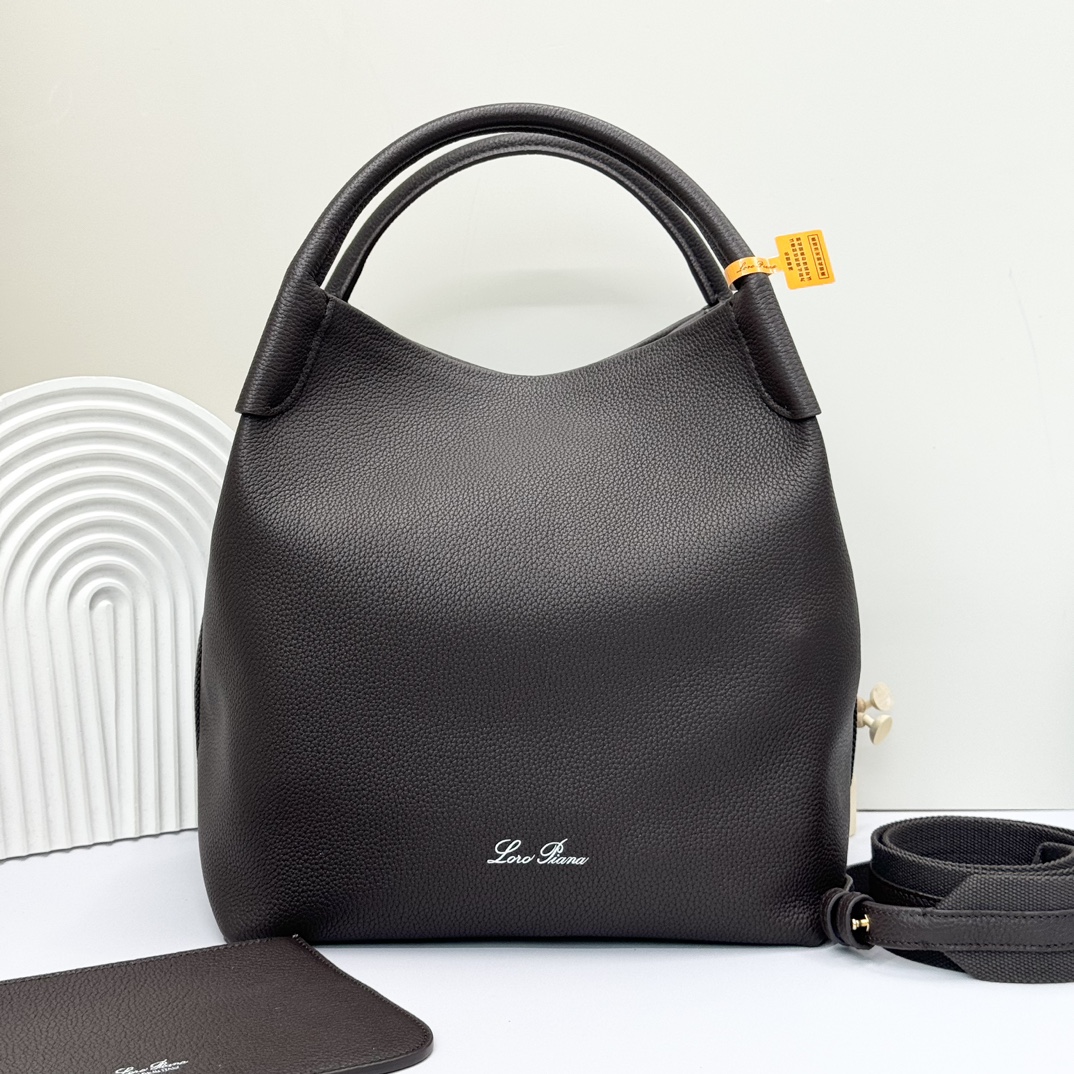 LORO PIANA Grained Calfskin Micro Bale Bag black