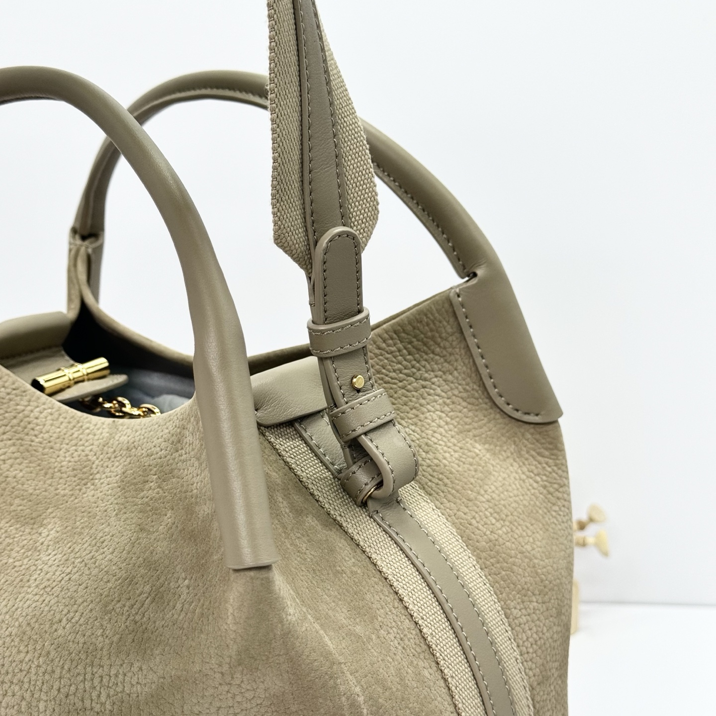 Loro Piana Bale Medium suede tote bag green Loro Piana