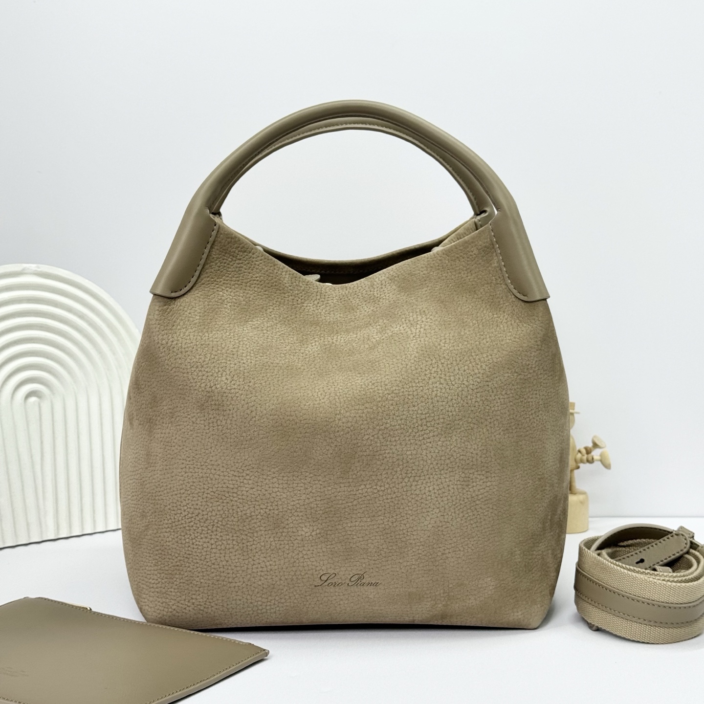 Loro Piana Bale Medium suede tote bag green Loro Piana