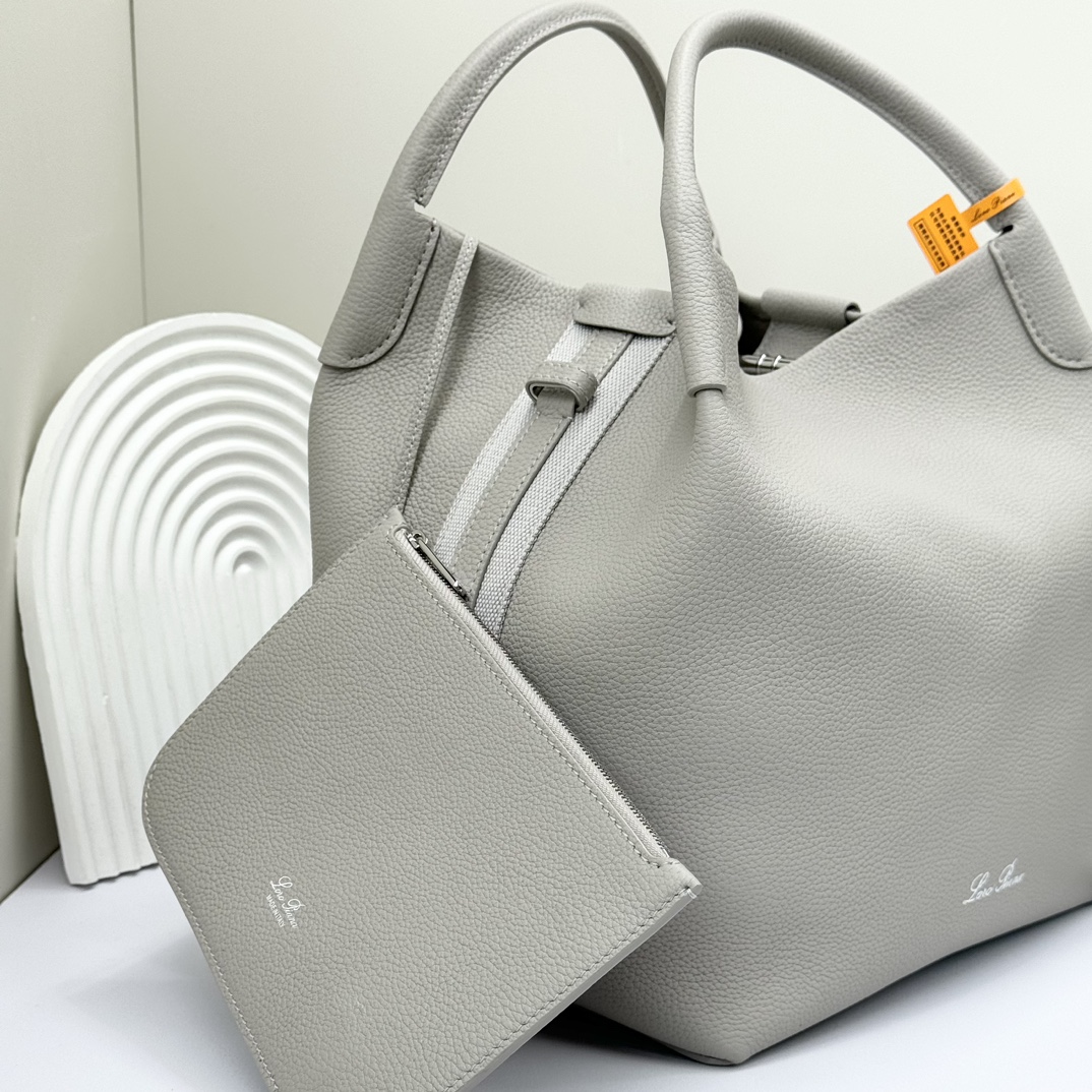 Loro Piana Large Bale bag Grained Calfskin Dust Stone gray | Loro Piana