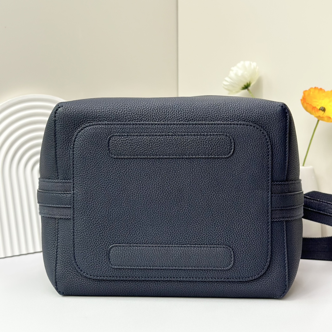 LORO PIANA Grained Calfskin Large Bale Bag Navy Blue