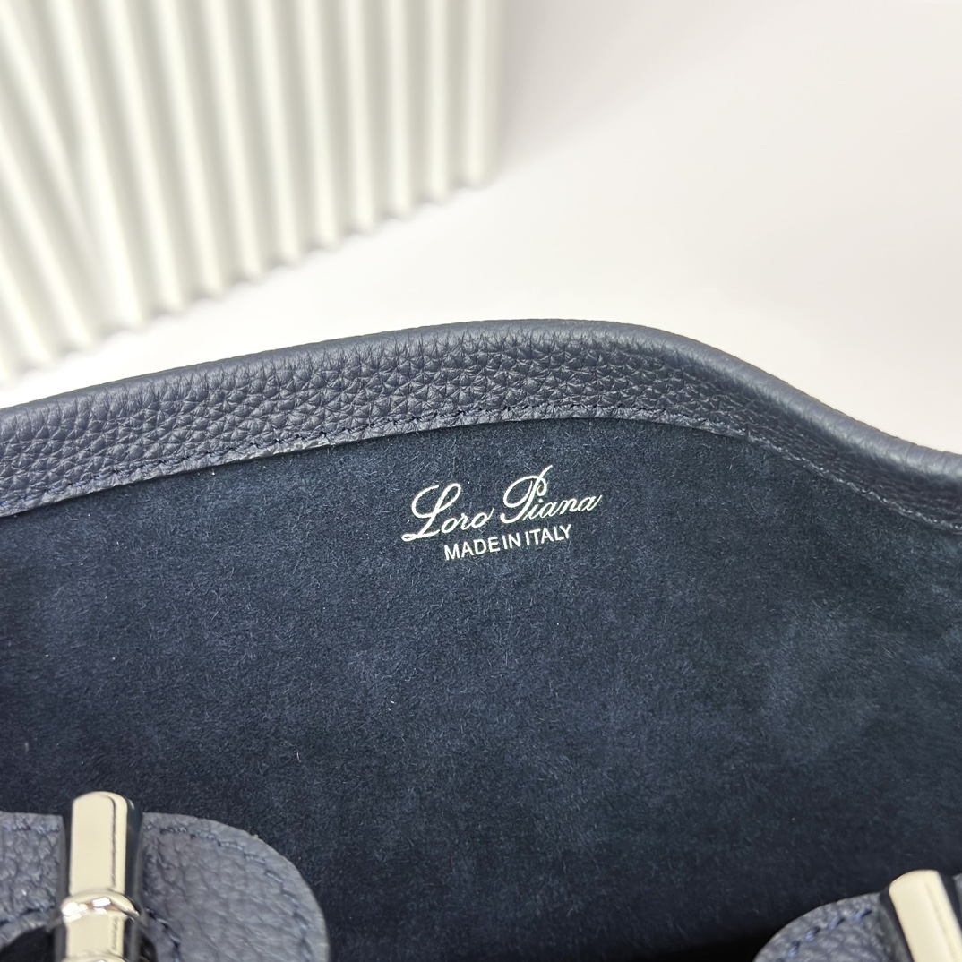 LORO PIANA Grained Calfskin Large Bale Bag Navy Blue