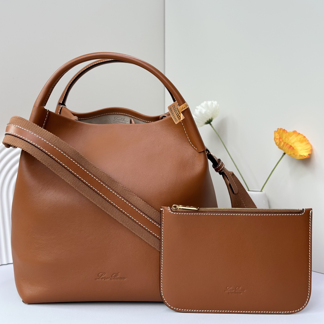 Loro Piana Small Bale bag Smooth Calfskin Mole/Sun Gold | Loro Piana