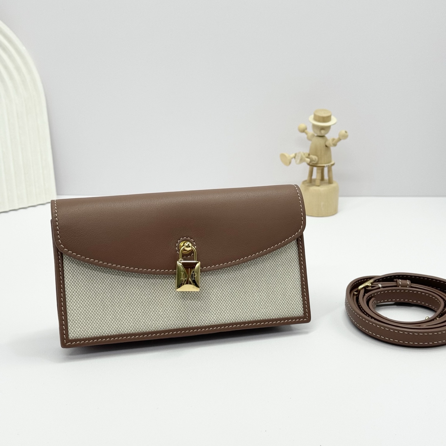 Loro Piana Extra Pochette Cotton, Linen Natural/Caramel Sugar/Sun Gold