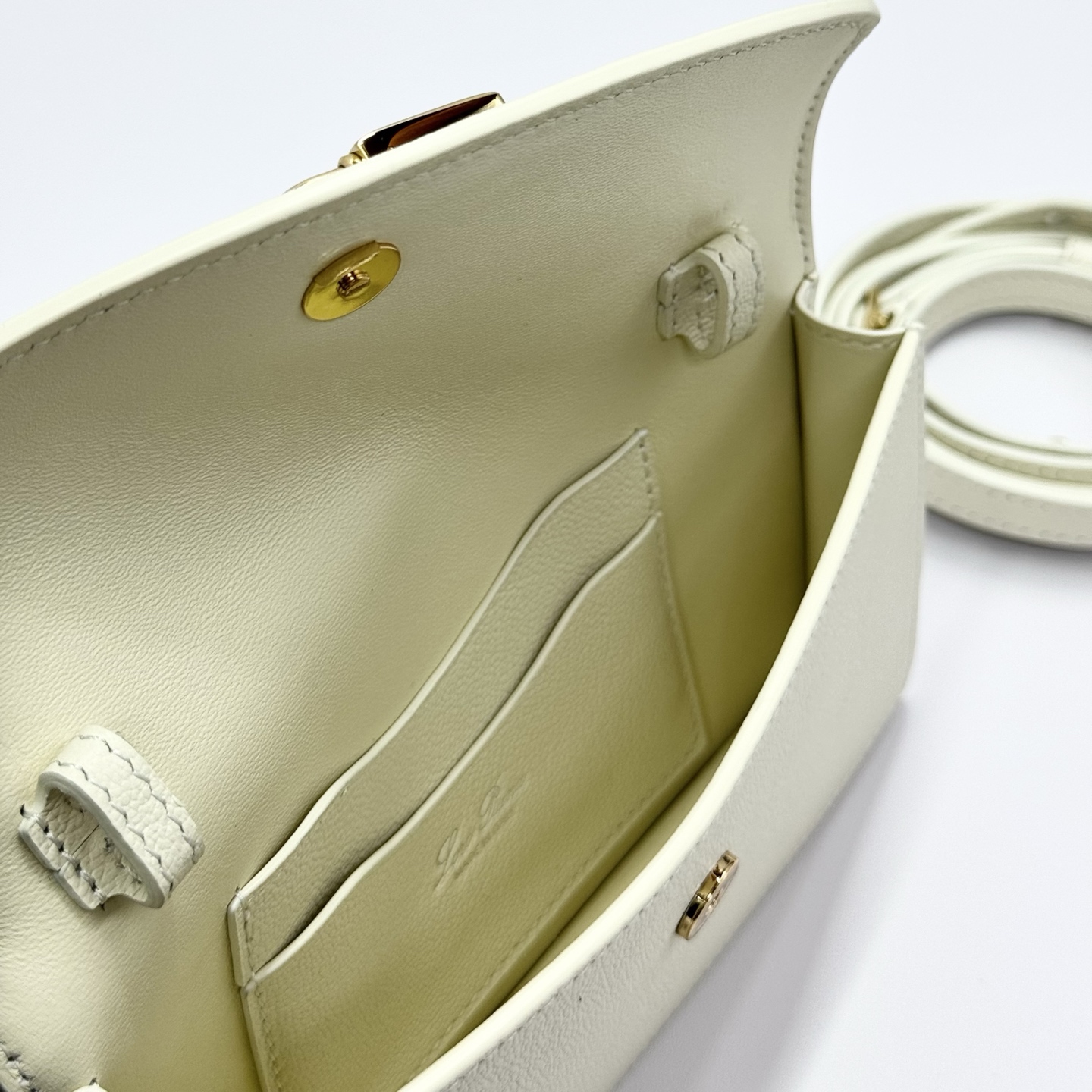 Loro Piana Extra Pochette Calfskin Whisper White/Sun Gold | Loro Piana