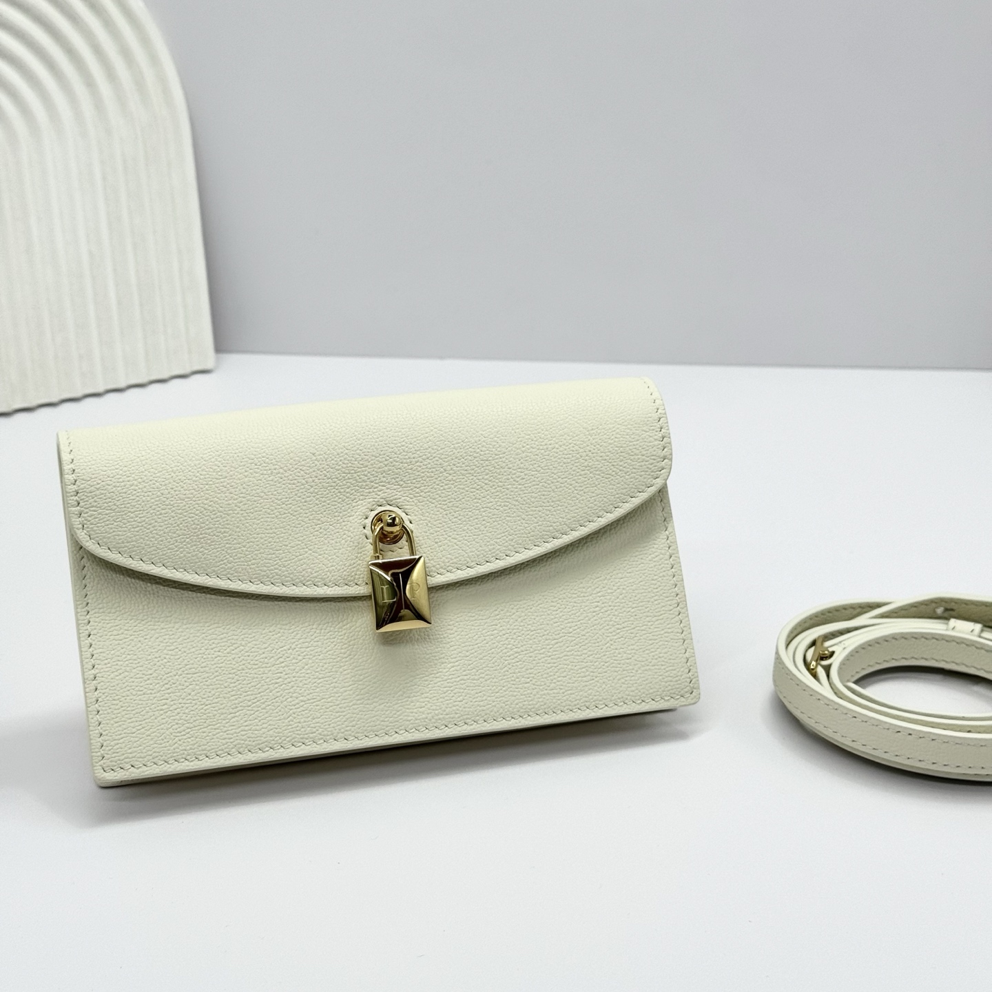 Loro Piana Extra Pochette Calfskin Whisper White/Sun Gold | Loro Piana