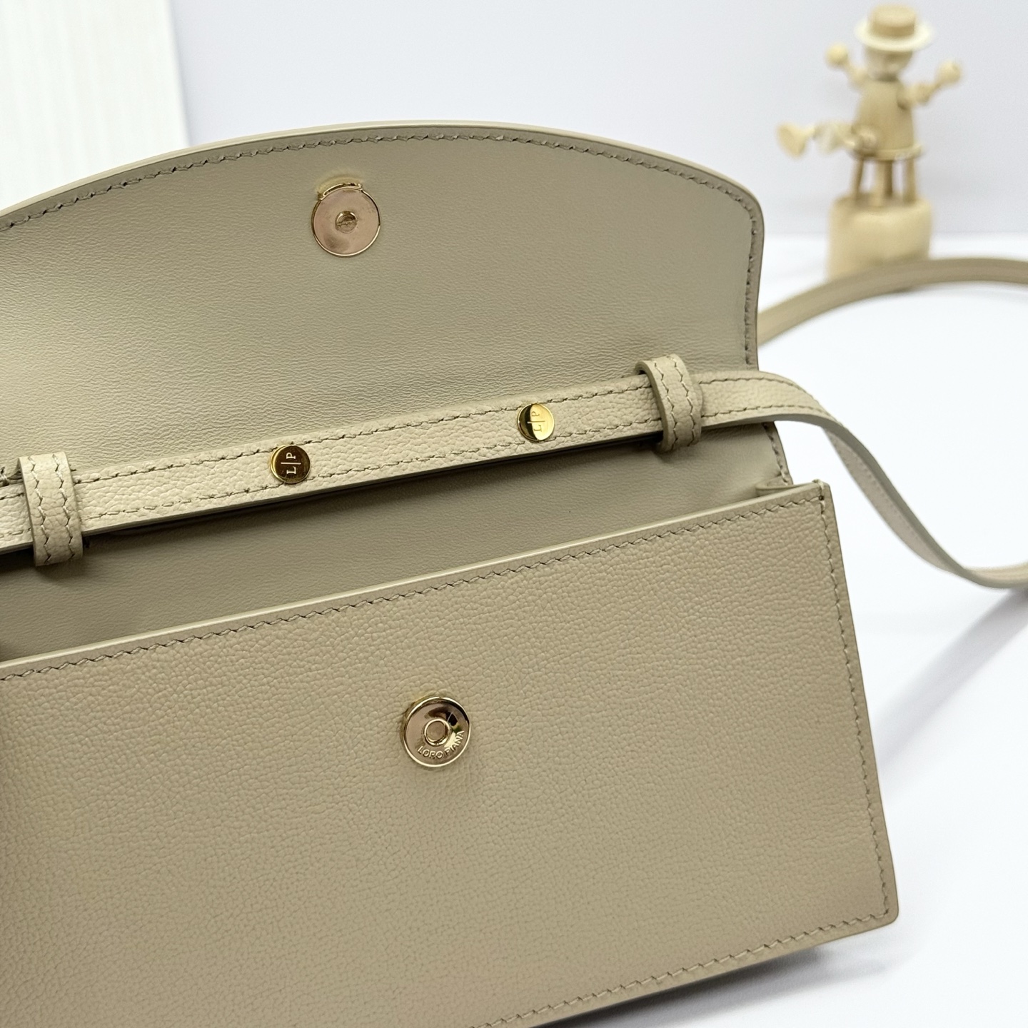 LORO PIANA Grained Calfskin Extra Pochette Light Mastic Sun