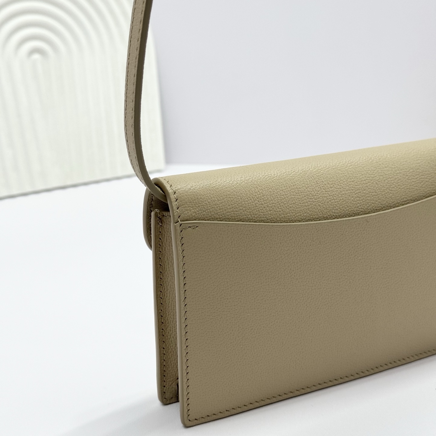 LORO PIANA Grained Calfskin Extra Pochette Light Mastic Sun