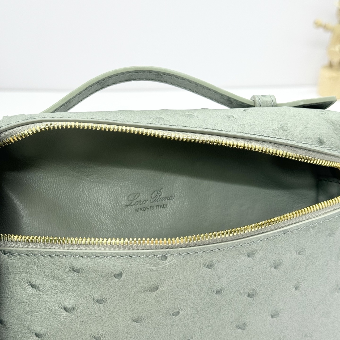 Loro Piana Grey Ostrich Extra Pocket L27 Pouch Loro Piana