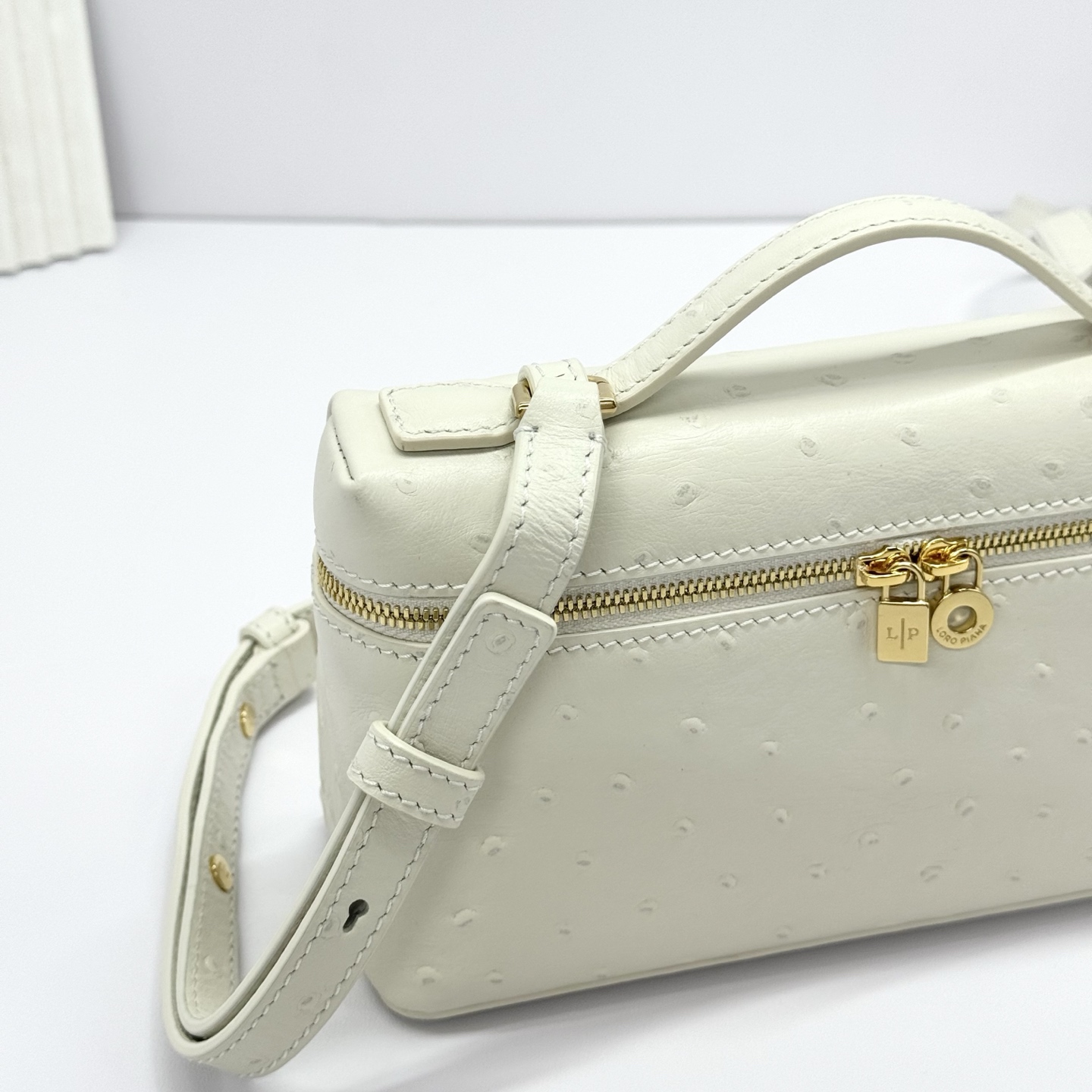 Extra pocket ostrich handbag Loro Piana White in Ostrich