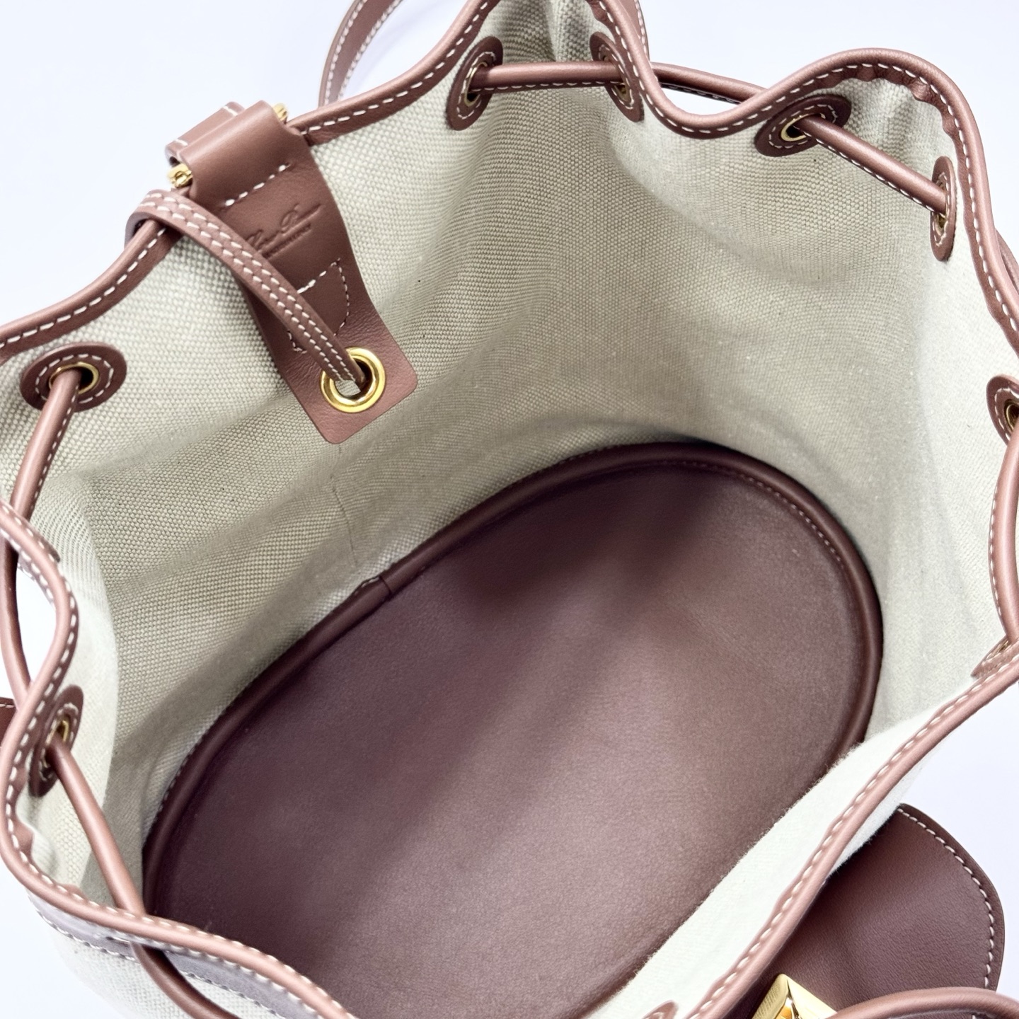 Loro Piana Extra Drawstring backpack L27 Cotton, Linen Natural/Caramel