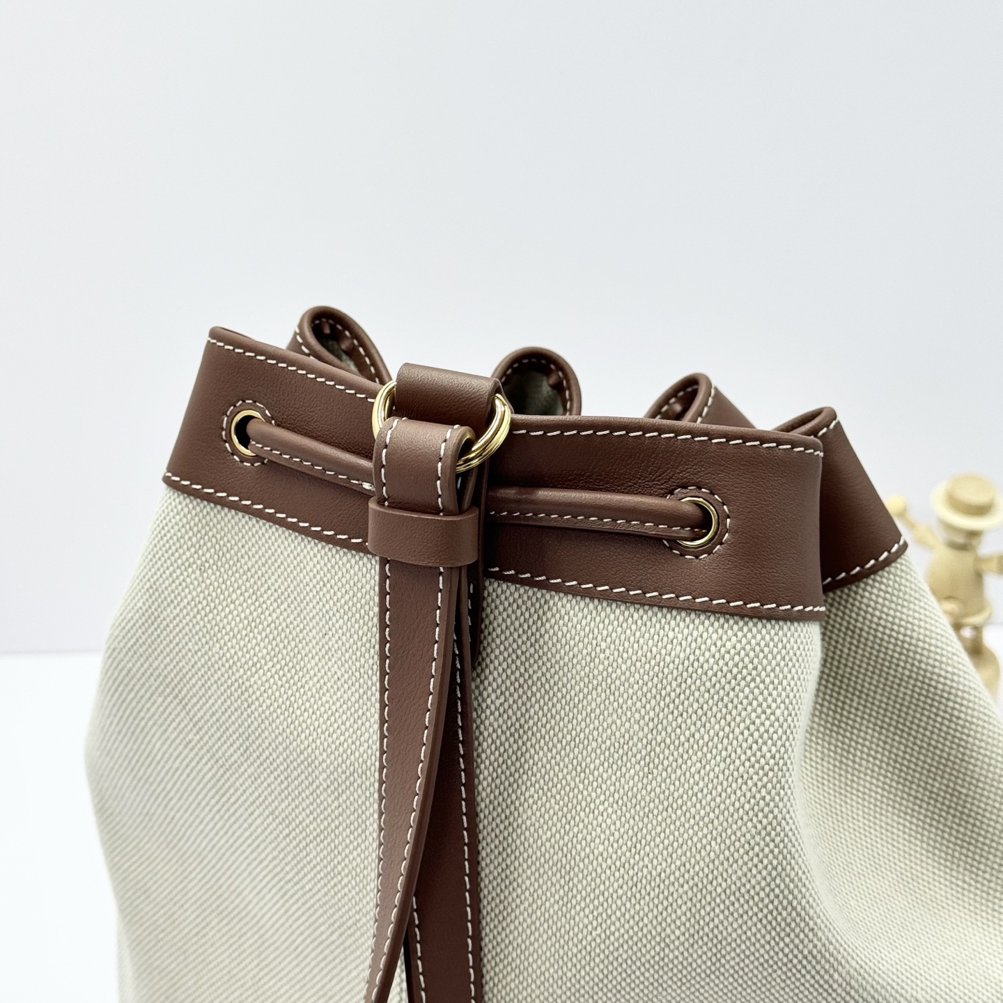 Loro Piana Extra Drawstring backpack L27 Cotton, Linen Natural/Caramel
