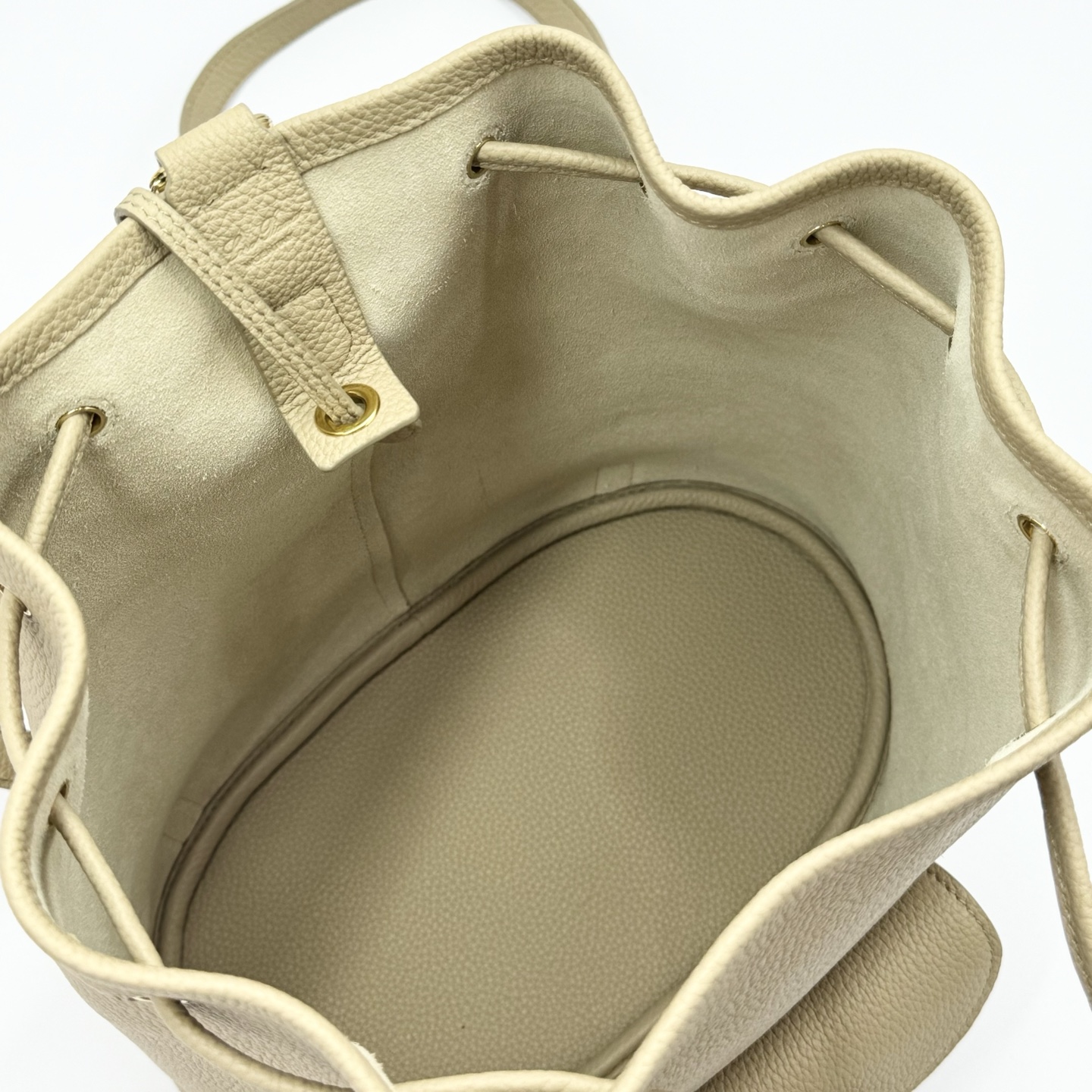 Loro Piana Extra Drawstring backpack L27 Calfskin Light Mastic/Sun Gold