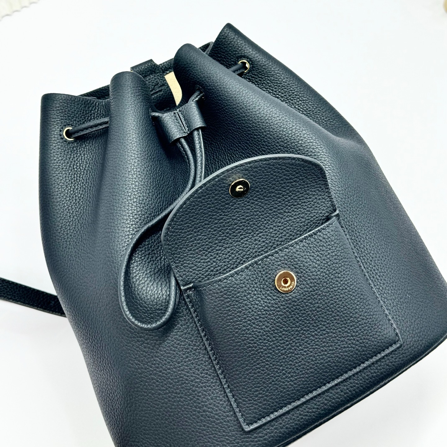 Loro Piana Extra Drawstring backpack L27 Calfskin Blue Navy/Sun Gold