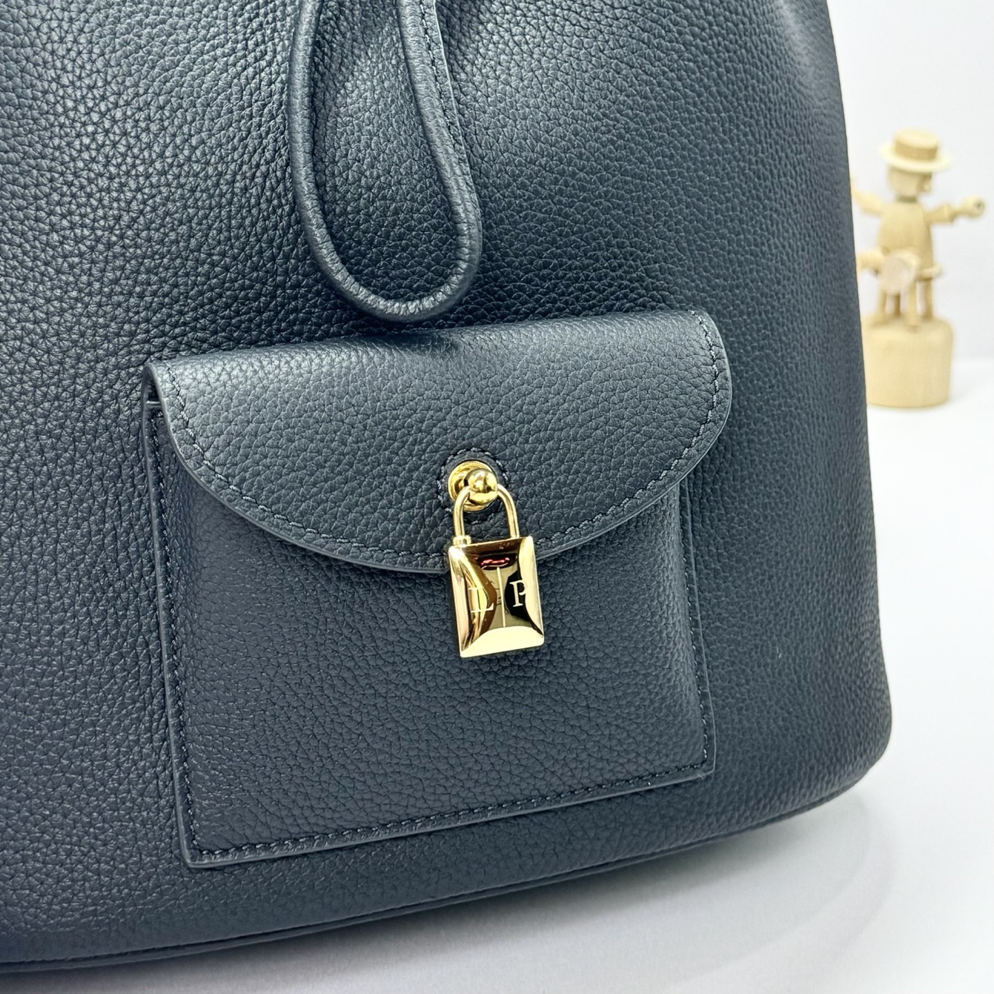 Loro Piana Extra Drawstring backpack L27 Calfskin Blue Navy/Sun Gold