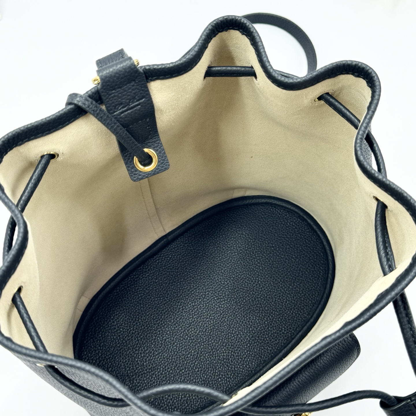 Loro Piana Extra Drawstring backpack L27 Calfskin Blue Navy/Sun Gold