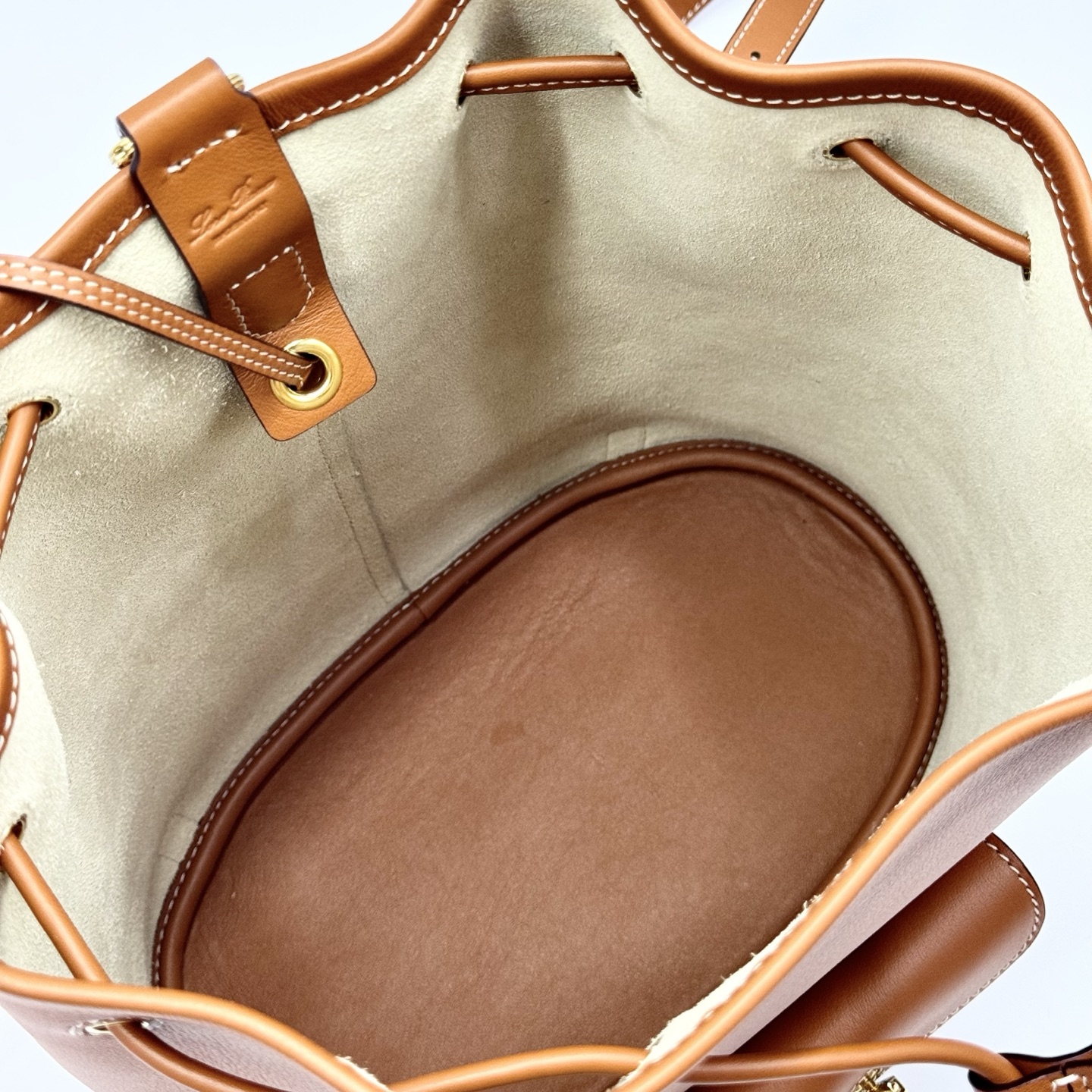 Loro Piana Extra Drawstring backpack L27 Calfskin Warm Tan/Sun Gold