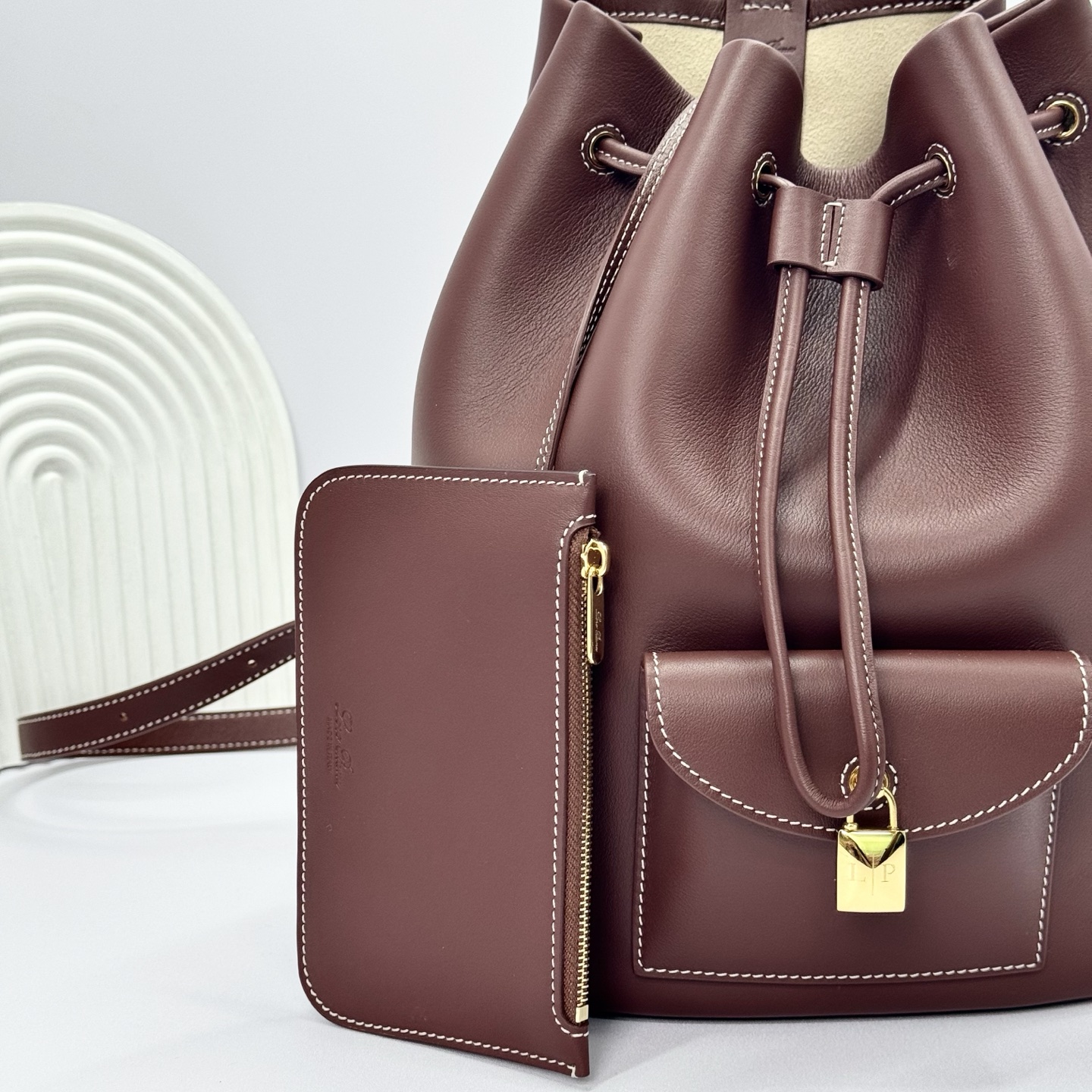Loro Piana Extra Drawstring backpack L27 Calfskin Whisper burgundy