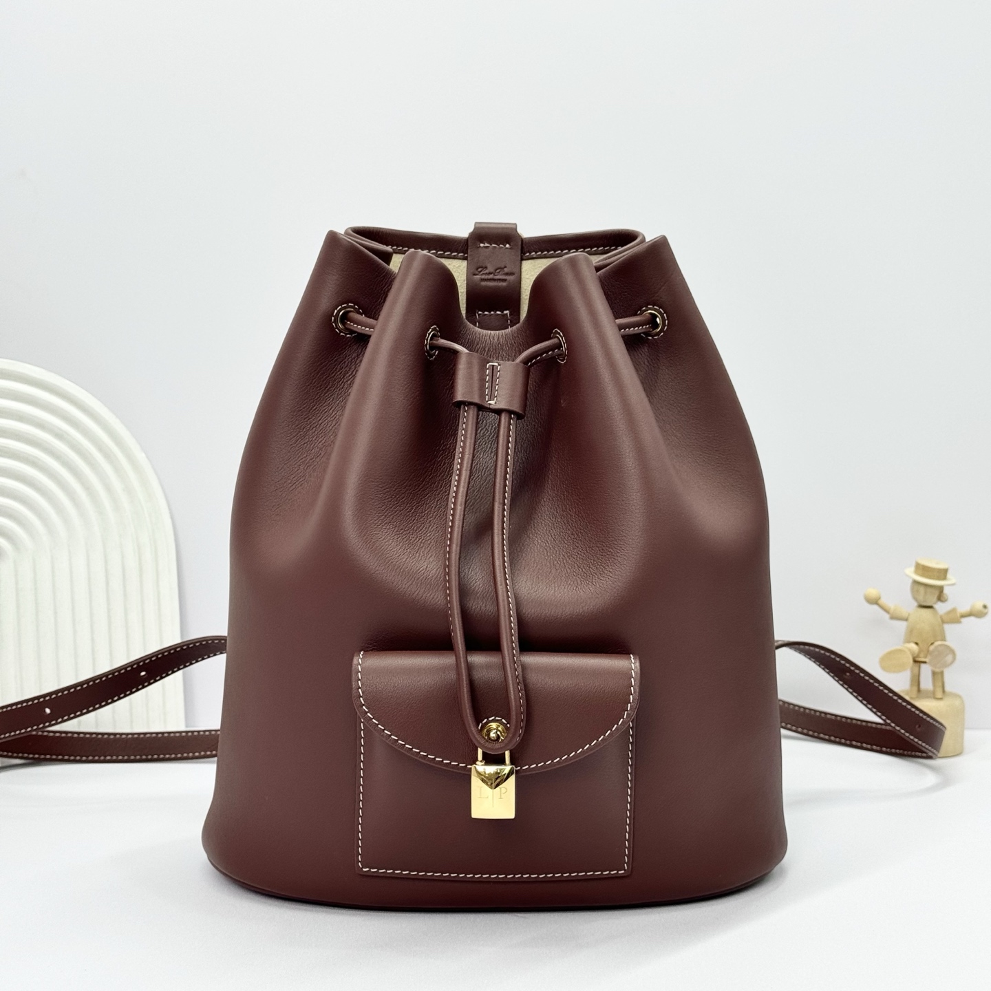 Loro Piana Extra Drawstring backpack L27 Calfskin Whisper burgundy