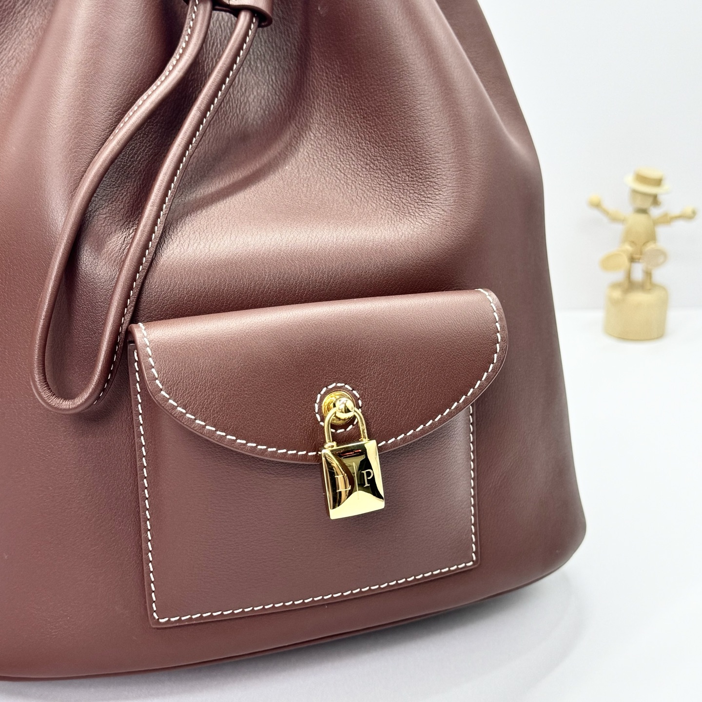 Loro Piana Extra Drawstring backpack L27 Calfskin Whisper burgundy