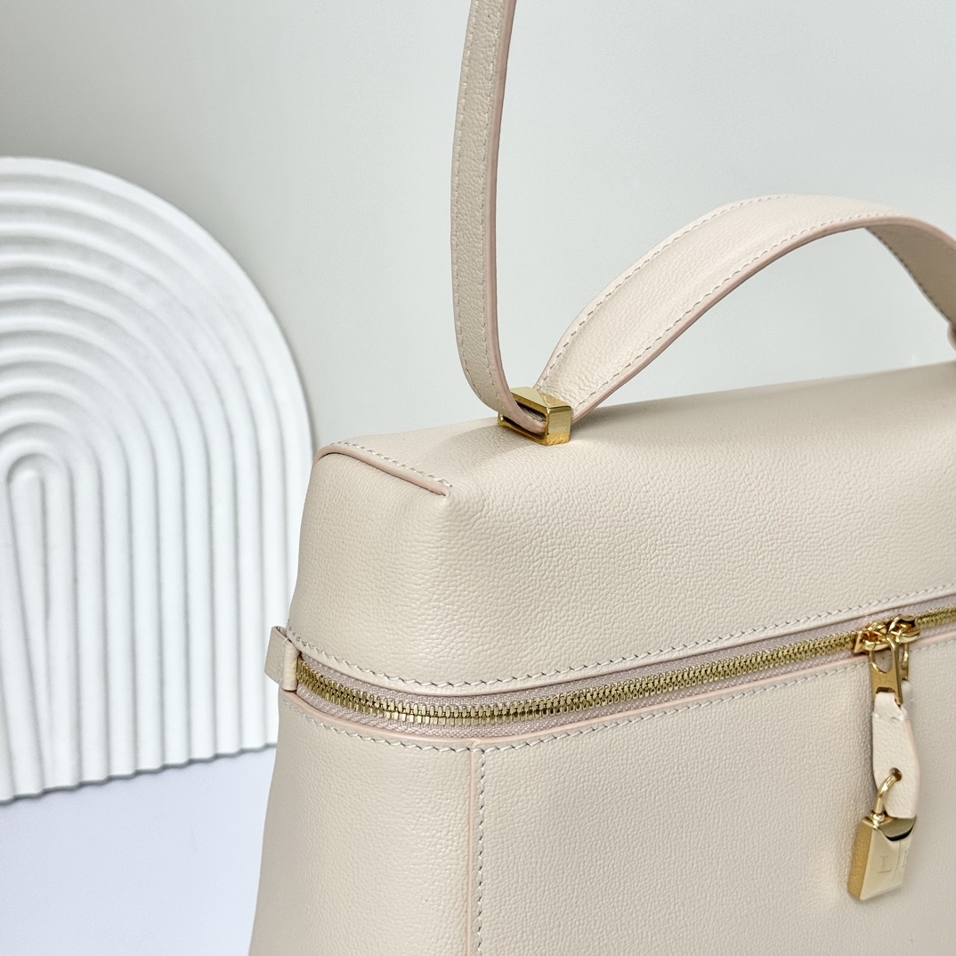 Loro Piana Extra Bag L27 In Warm Tan Calfskin With Gold