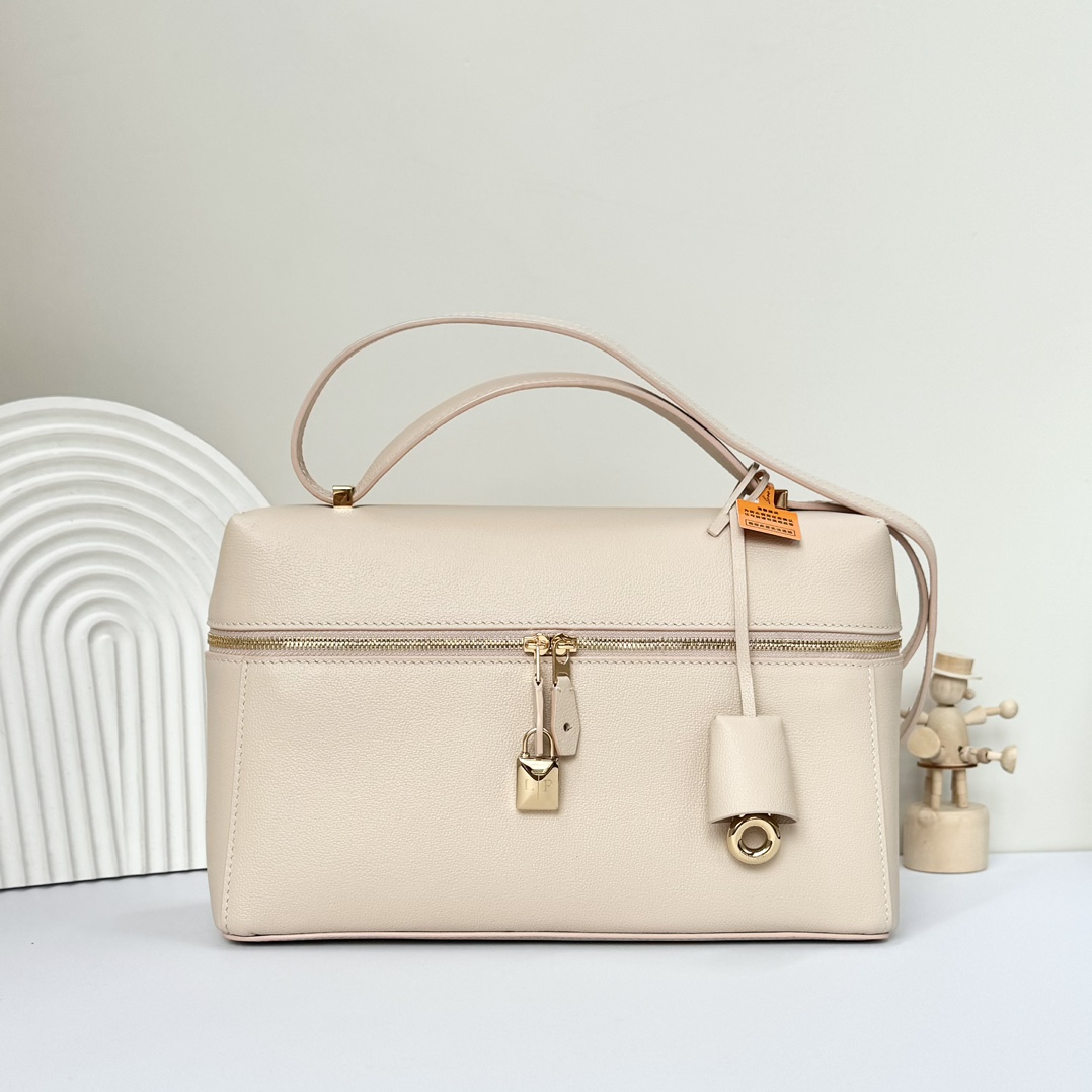Loro Piana Extra Bag L27 In Warm Tan Calfskin With Gold