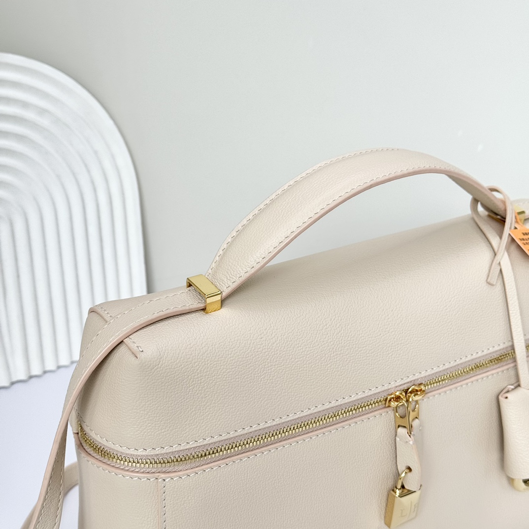 Loro Piana Extra Bag L27 In Warm Tan Calfskin With Gold