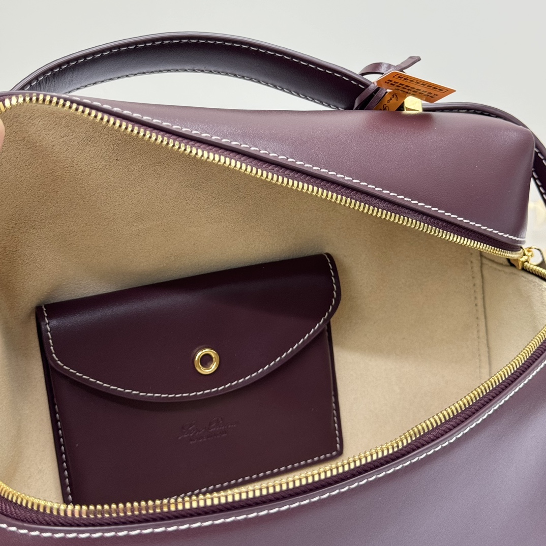 Loro Piana Extra Leather Shoulder Bag In Dark Chocolate Licorice