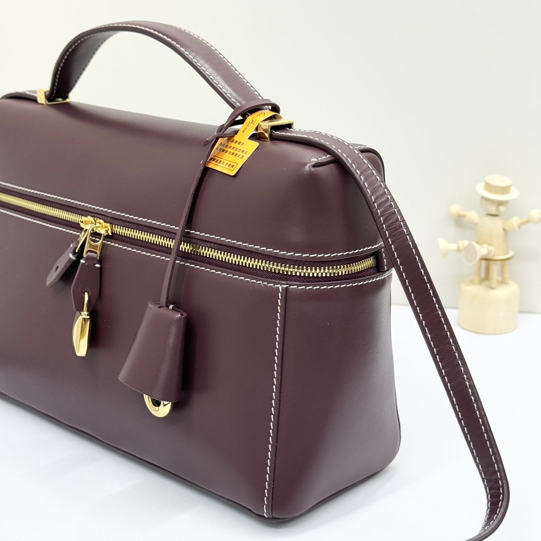 Loro Piana Extra Leather Shoulder Bag In Dark Chocolate Licorice