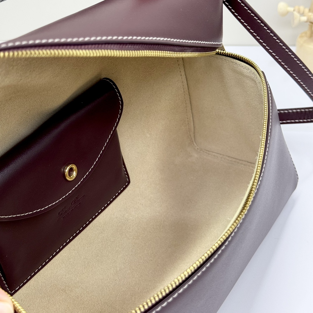 Loro Piana Extra Leather Shoulder Bag In Dark Chocolate Licorice